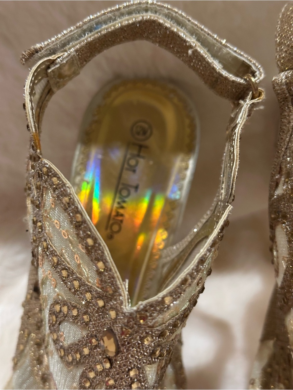 Hot Tomato Gold Sequin Mesh Peep-Toe Heels - Picture 7 of 10
